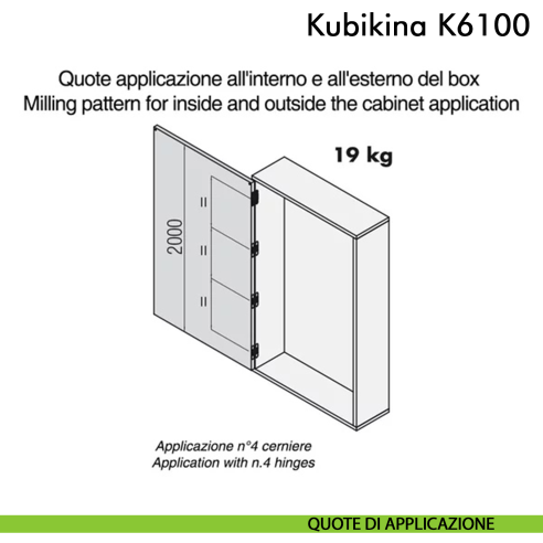 Cerniera a scomparsa regolabile per mobile Koblenz Kubikina K6100 - disegno quote applicazione