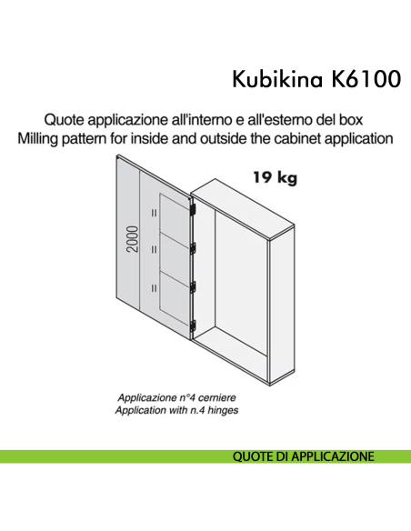 Cerniera a scomparsa regolabile per mobile Koblenz Kubikina K6100 - disegno quote applicazione