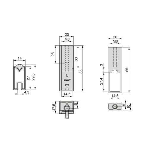 Emuca Lotto di 2 barre appendiabiti per armadio Luxe lunghi 1,15 m con reggitubi, Alluminio e Tecnoplastica, Verniciato Grigio