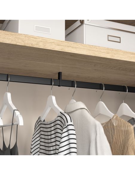 Emuca Lotto di 2 barre appendiabiti per armadio Luxe lunghi 1,15 m con reggitubi, Alluminio e Tecnoplastica, Verniciato nero