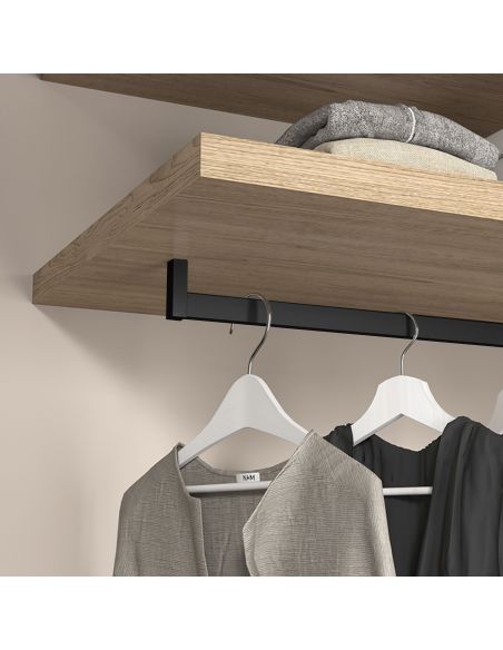 Emuca Lotto di 2 barre appendiabiti per armadio Luxe lunghi 1,15 m con reggitubi, Alluminio e Tecnoplastica, Verniciato nero