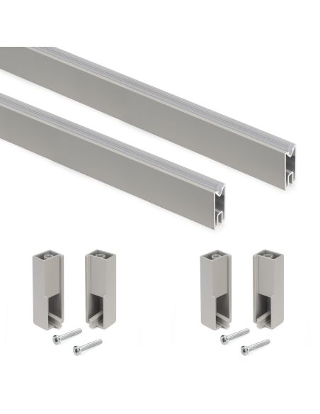 Emuca Lotto di 2 barre appendiabiti per armadio Luxe lunghi 0,75 m con reggitubi, Alluminio e Tecnoplastica, Verniciato Grigio