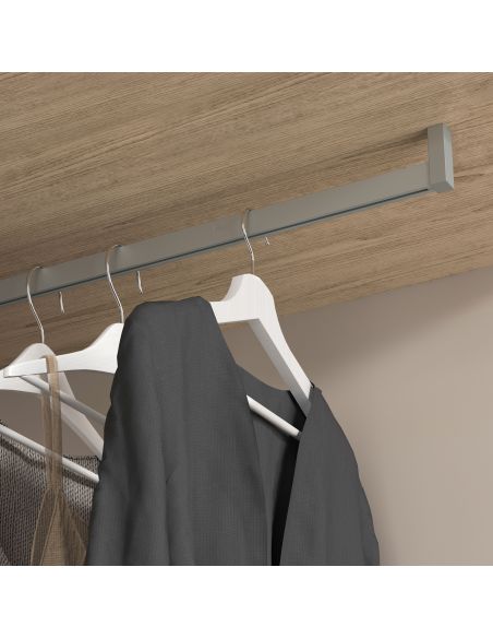 Emuca Lotto di 2 barre appendiabiti per armadio Luxe lunghi 0,75 m con reggitubi, Alluminio e Tecnoplastica, Verniciato Grigio