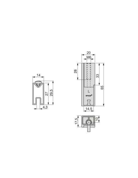 Emuca Lotto di 2 barre appendiabiti per armadio Luxe lunghi 0,75 m con reggitubi, Alluminio e Tecnoplastica, Verniciato Grigio