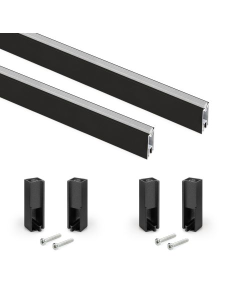 Emuca Lotto di 2 barre appendiabiti per armadio Luxe lunghi 0,75 m con reggitubi, Alluminio e Tecnoplastica, Verniciato nero