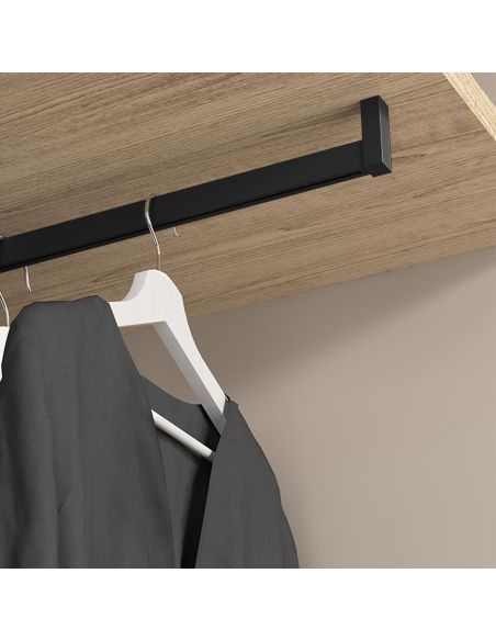 Emuca Lotto di 2 barre appendiabiti per armadio Luxe lunghi 0,75 m con reggitubi, Alluminio e Tecnoplastica, Verniciato nero