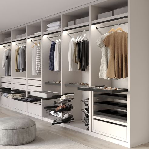 Emuca Lotto di 2 barre appendiabiti per armadio Luxe lunghi 0,75 m con reggitubi, Alluminio e Tecnoplastica, Verniciato nero