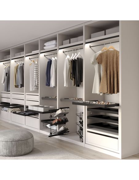 Emuca Lotto di 2 barre appendiabiti per armadio Luxe lunghi 0,75 m con reggitubi, Alluminio e Tecnoplastica, Verniciato nero