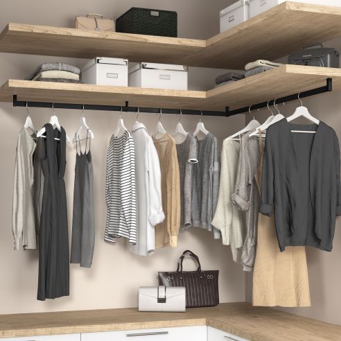 Emuca Lotto di 2 barre appendiabiti per armadio Luxe lunghi 0,75 m con reggitubi, Alluminio e Tecnoplastica, Verniciato nero