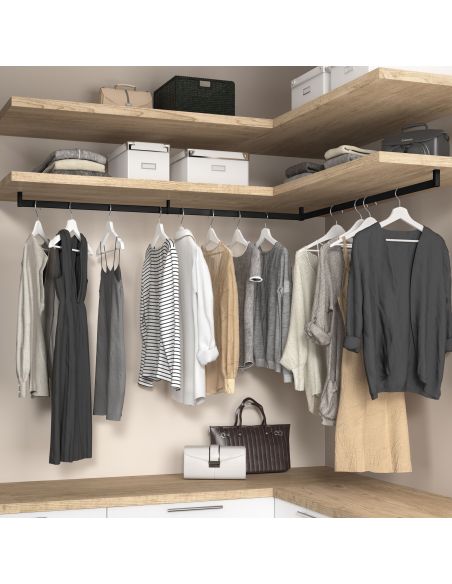 Emuca Lotto di 2 barre appendiabiti per armadio Luxe lunghi 0,75 m con reggitubi, Alluminio e Tecnoplastica, Verniciato nero