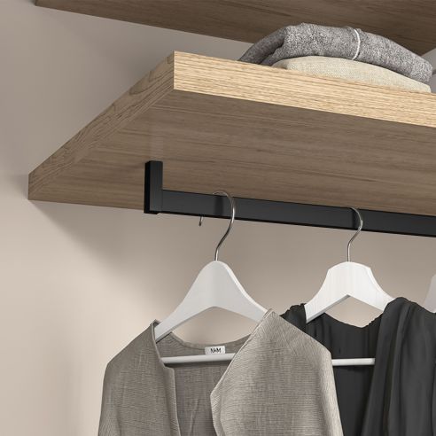 Emuca Lotto di 2 barre appendiabiti per armadio Luxe lunghi 0,75 m con reggitubi, Alluminio e Tecnoplastica, Verniciato nero