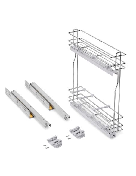 Emuca SupraMax Portabottiglie laterale estraibile SupraMax con chiusura soft, modulo 150 mm, Acciaio, Cromato