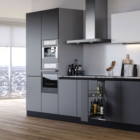 Emuca SupraMax Portabottiglie laterale estraibile SupraMax con chiusura soft, modulo 150 mm, Acciaio, Cromato