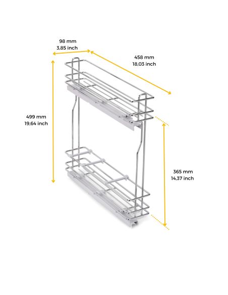 Emuca SupraMax Portabottiglie laterale estraibile SupraMax con chiusura soft, modulo 150 mm, Acciaio, Cromato