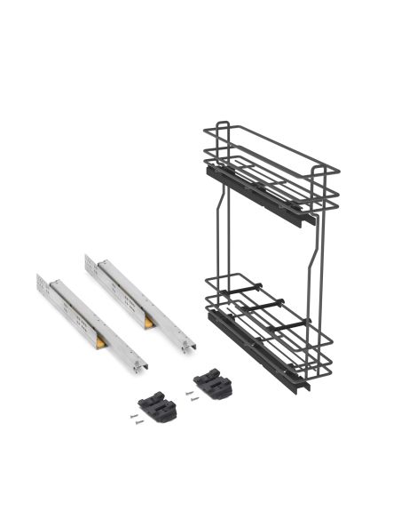 Emuca TitaneMax portabottiglie laterale estraibile con chiusura soft, modulo 150 mm, Acciaio, Grigio antracite