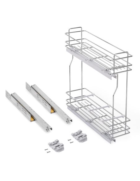 Emuca SupraMax portabottiglie laterale estraibile SupraMax con chiusura soft, modulo 200 mm, Acciaio, Cromato lucido