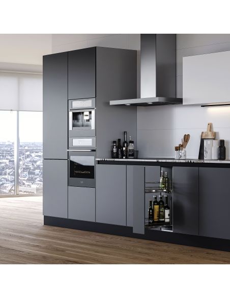 Emuca SupraMax portabottiglie laterale estraibile SupraMax con chiusura soft, modulo 200 mm, Acciaio, Cromato lucido