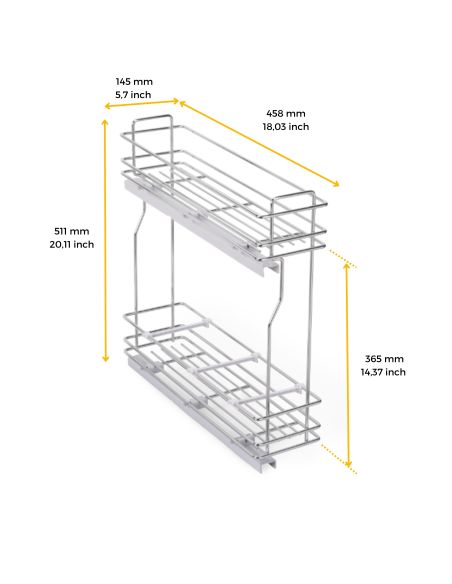 Emuca SupraMax portabottiglie laterale estraibile SupraMax con chiusura soft, modulo 200 mm, Acciaio, Cromato lucido