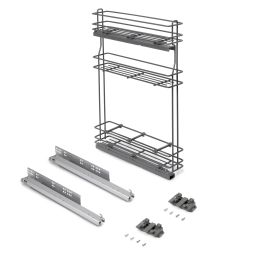 Emuca Portabottiglie estraibile TitaneMax con chiusura soft, lato sinistro, 3 vassoi, unità 150 mm, Acciaio, Grigio Antracite