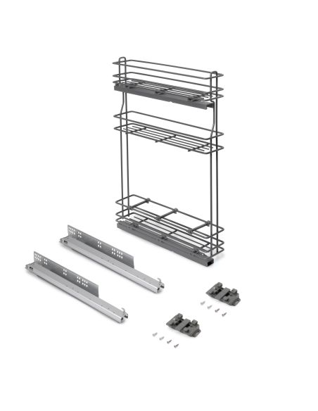 Emuca Portabottiglie estraibile TitaneMax con chiusura soft, lato sinistro, 3 vassoi, unità 150 mm, Acciaio, Grigio Antracite
