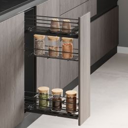 Emuca Portabottiglie estraibile TitaneMax con chiusura soft, lato sinistro, 3 vassoi, unità 150 mm, Acciaio, Grigio Antracite 2