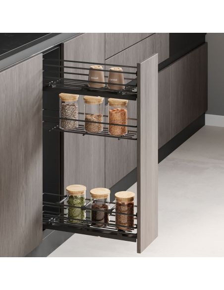 Emuca Portabottiglie estraibile TitaneMax con chiusura soft, lato sinistro, 3 vassoi, unità 150 mm, Acciaio, Grigio Antracite