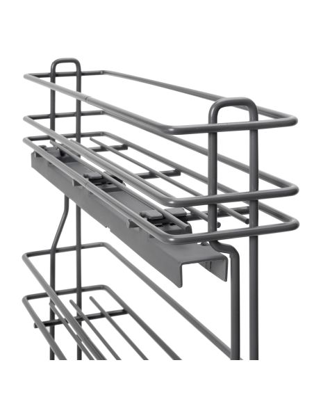 Emuca Portabottiglie estraibile TitaneMax con chiusura soft, lato sinistro, 3 vassoi, unità 150 mm, Acciaio, Grigio Antracite