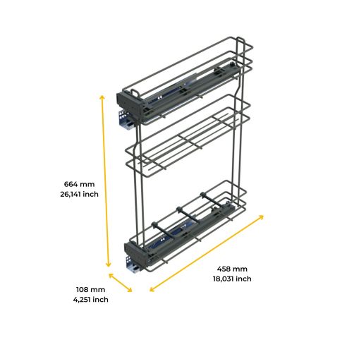 Emuca Portabottiglie estraibile TitaneMax con chiusura soft, lato sinistro, 3 vassoi, unità 150 mm, Acciaio, Grigio Antracite