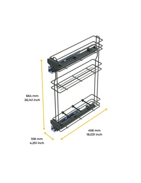 Emuca Portabottiglie estraibile TitaneMax con chiusura soft, lato sinistro, 3 vassoi, unità 150 mm, Acciaio, Grigio Antracite