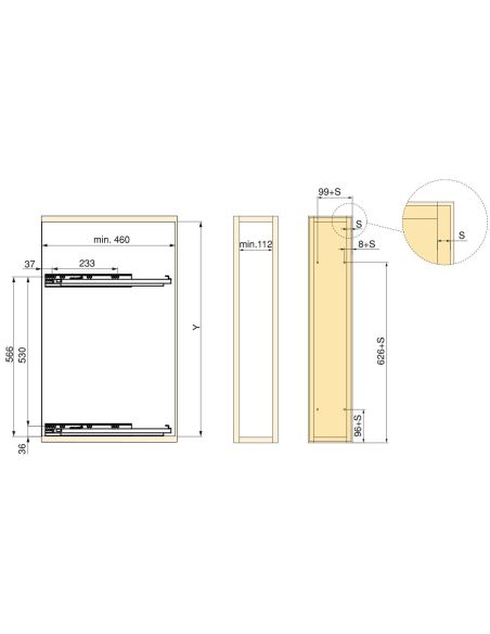 Emuca Portabottiglie estraibile TitaneMax con chiusura soft, lato sinistro, 3 vassoi, unità 150 mm, Acciaio, Grigio Antracite