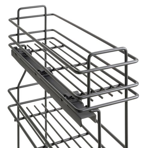 Emuca Portabottiglie estraibile TitaneMax con chiusura soft, lato sinistro, 3 vassoi, unità 200mm, Acciaio, Grigio Antracite