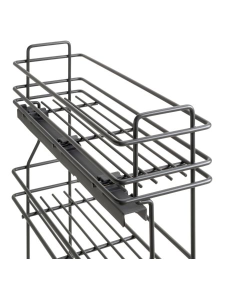Emuca Portabottiglie estraibile TitaneMax con chiusura soft, lato sinistro, 3 vassoi, unità 200mm, Acciaio, Grigio Antracite