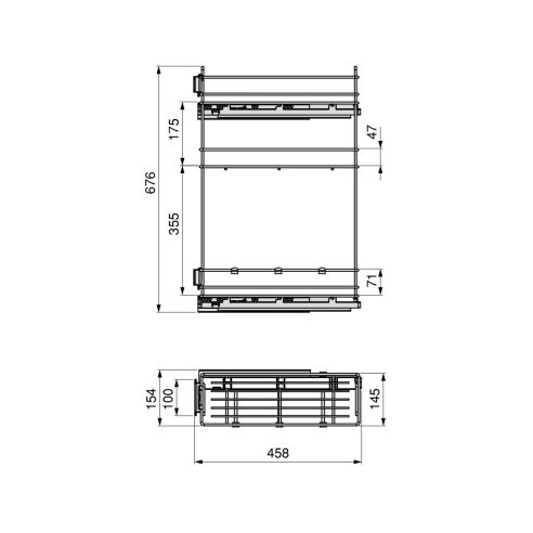 Emuca Portabottiglie estraibile TitaneMax con chiusura soft, lato sinistro, 3 vassoi, unità 200mm, Acciaio, Grigio Antracite