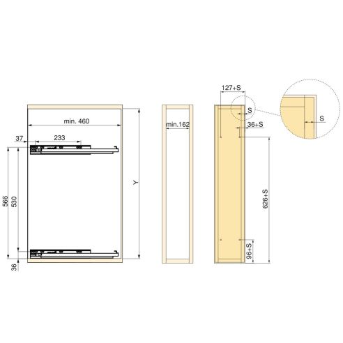 Emuca Portabottiglie estraibile TitaneMax con chiusura soft, lato sinistro, 3 vassoi, unità 200mm, Acciaio, Grigio Antracite