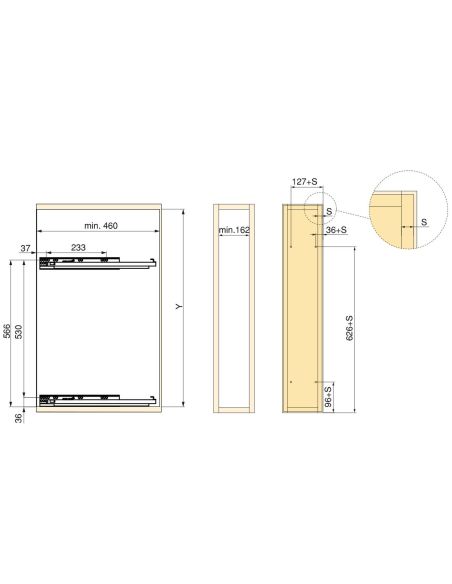 Emuca Portabottiglie estraibile TitaneMax con chiusura soft, lato sinistro, 3 vassoi, unità 200mm, Acciaio, Grigio Antracite