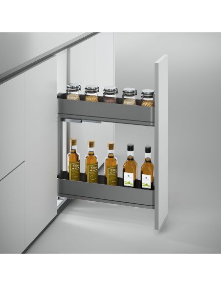 Emuca Portabottiglie laterale estraibile Harmony con chiusura soft, Modulo larghezza 150mm altezza 700mm, Grigio Antracite