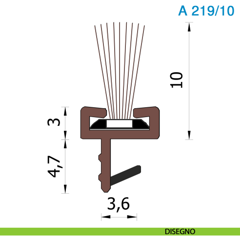 Spazzolino parapolvere per porta scorrevole in legno altezza 10 mm marrone Roverplastik A 219 - disegno