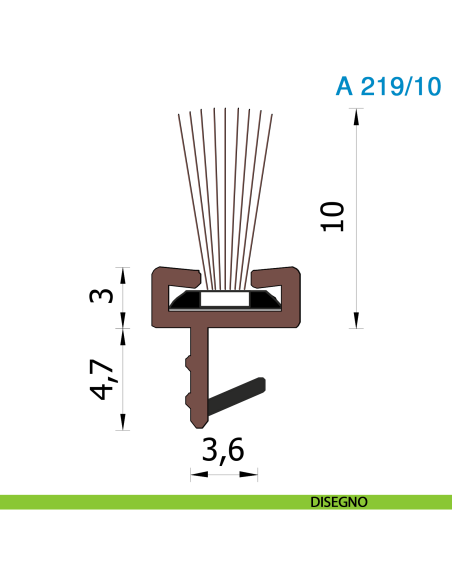 Spazzolino parapolvere per porta scorrevole in legno altezza 10 mm marrone Roverplastik A 219 - disegno