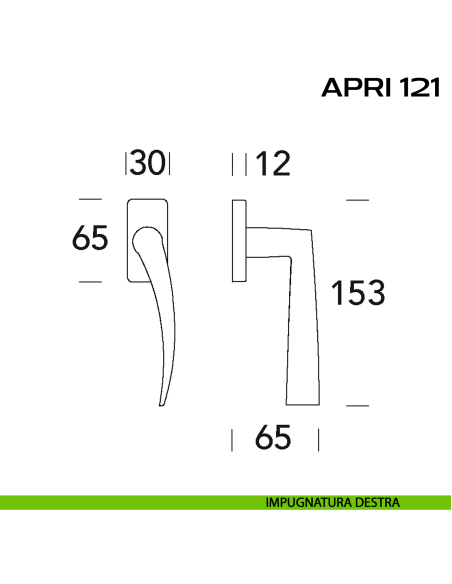 Maniglia per finestra martellina Apri 121 Reguitti disegno dx