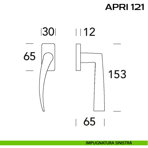 Maniglia per finestra martellina Apri 121 Reguitti disegno sx