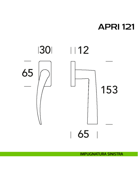 Maniglia per finestra martellina Apri 121 Reguitti disegno sx