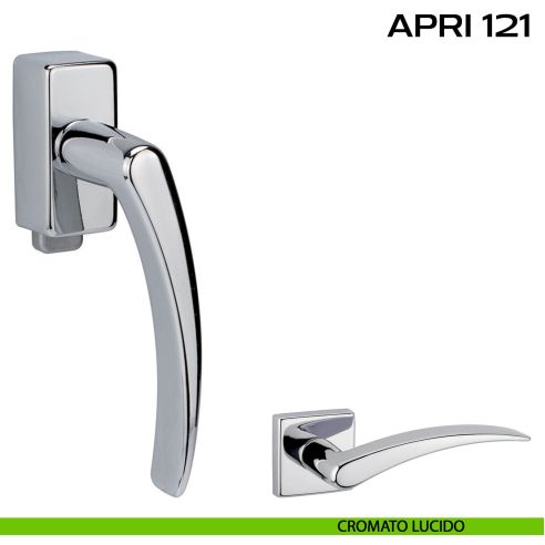 Maniglia per finestra DK con pulsante su placca Apri 121 Reguitti cromato lucido