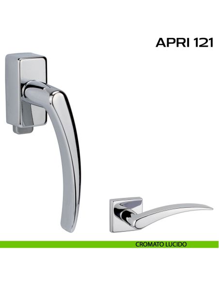 Maniglia per finestra DK con pulsante su placca Apri 121 Reguitti cromato lucido