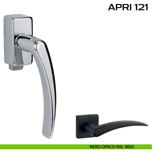 Maniglia per finestra DK con pulsante su placca Apri 121 Reguitti nero opaco