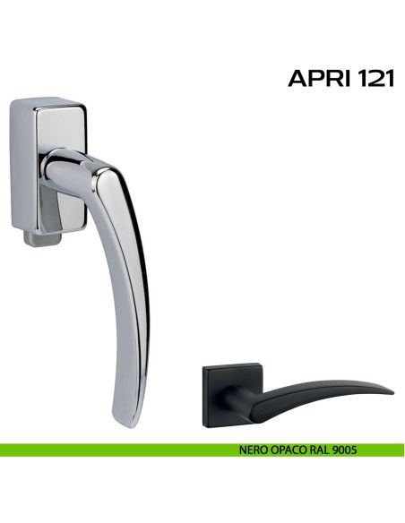 Maniglia per finestra DK con pulsante su placca Apri 121 Reguitti nero opaco