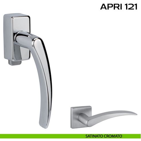 Maniglia per finestra DK con pulsante su placca Apri 121 Reguitti satinato cromato