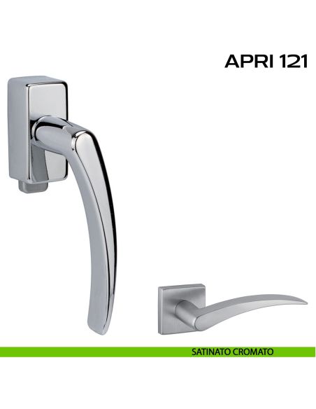 Maniglia per finestra DK con pulsante su placca Apri 121 Reguitti satinato cromato