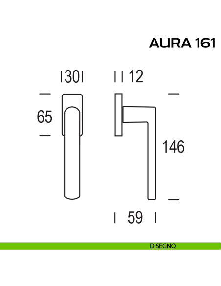 Maniglia per finestra martellina DK Aura 161 Reguitti disegno