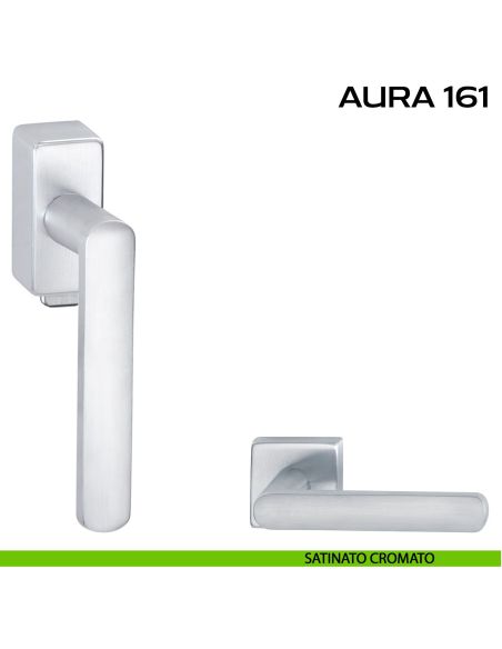 Maniglia per finestra DK con pulsante su placca Aura 161 Reguitti Satinato cromato