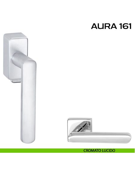 Maniglia per finestra DK con pulsante su placca Aura 161 Reguitti Cromato lucido